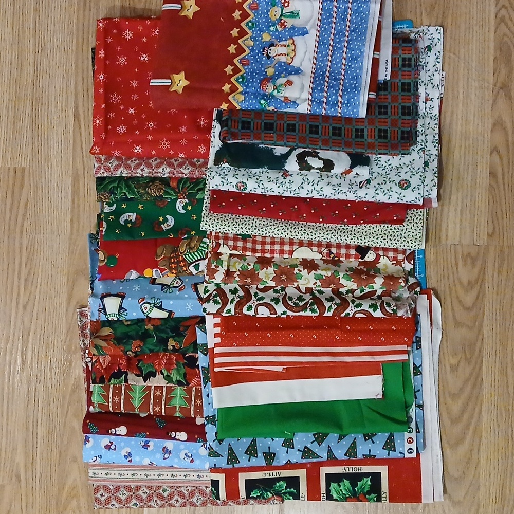 28 Big Pieces Of Assorted Vintage Christmas Fabric